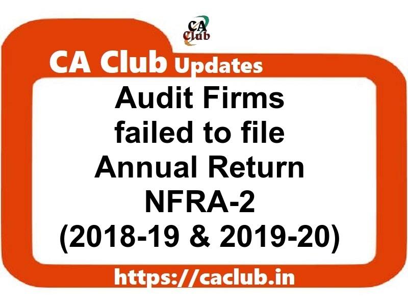 List of Audit Firms failed to file Annual Return NFRA-2 (2018-19 and 2019-20)