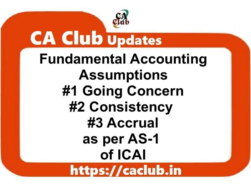 Fundamental Accounting Assumptions (Going Concern, Consistency & Accrual) as per AS-1 of ICAI